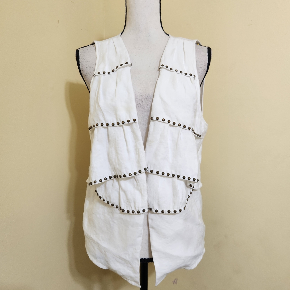 Allen B. By Allen Schwartz White Asymmetrical Embellished Tank Top